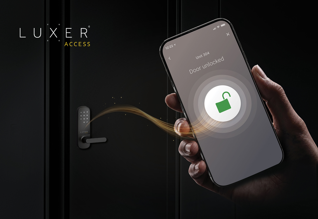 Using the Luxer Access mobile app to unlock a smart lock without a physical key.